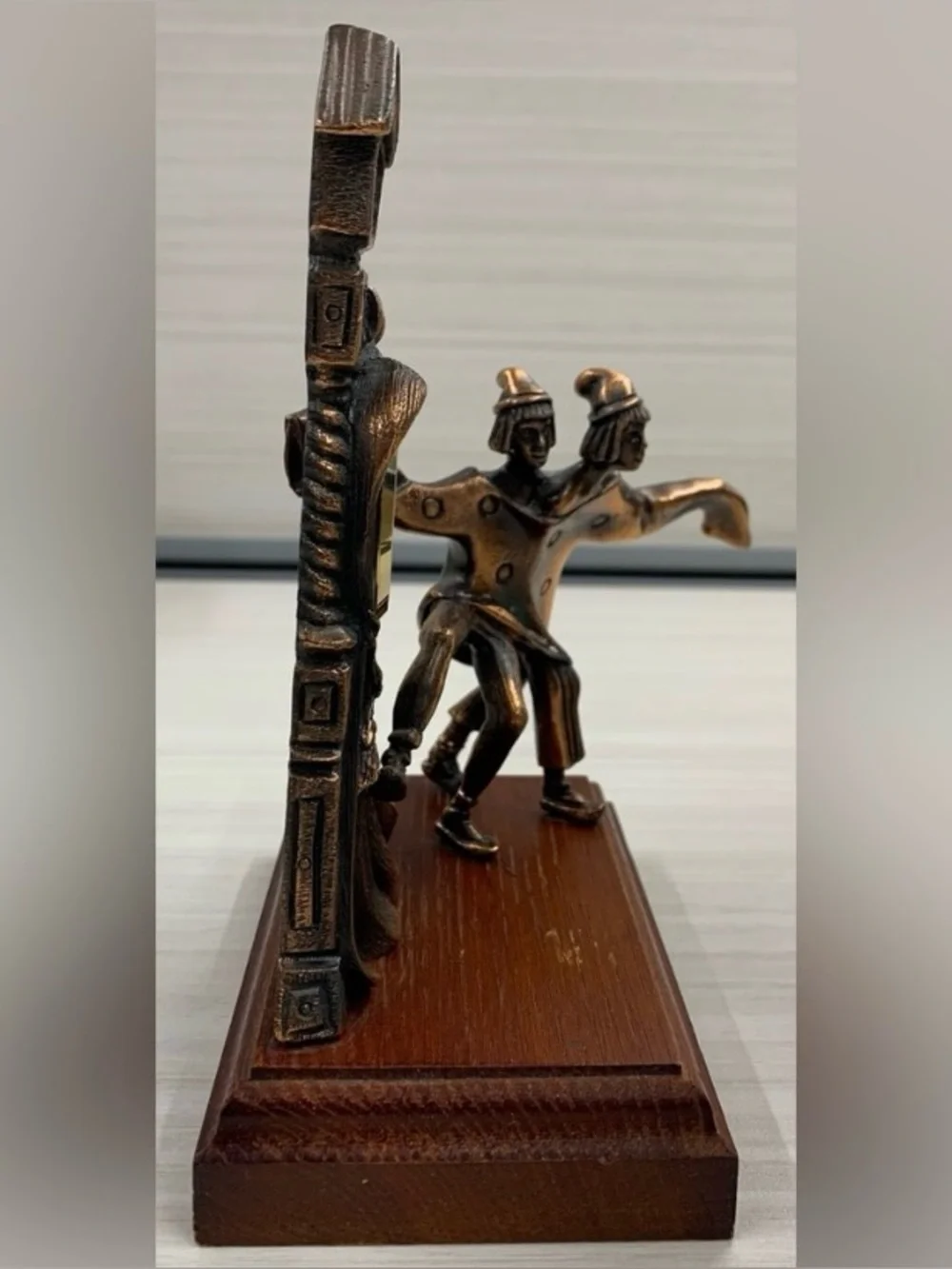 Vintage Russian Bronze Tone Folk Dancers Mantel Clock Sculpture